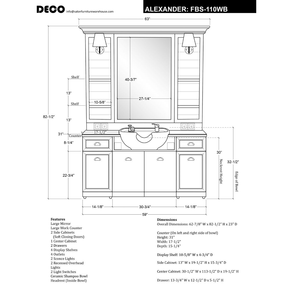Deco Alexander Wet Styling Station - Black