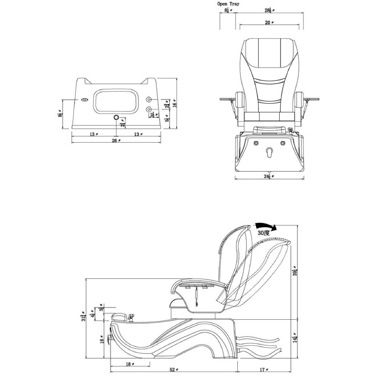 Deco Wave Pedicure Spa Chair- Black