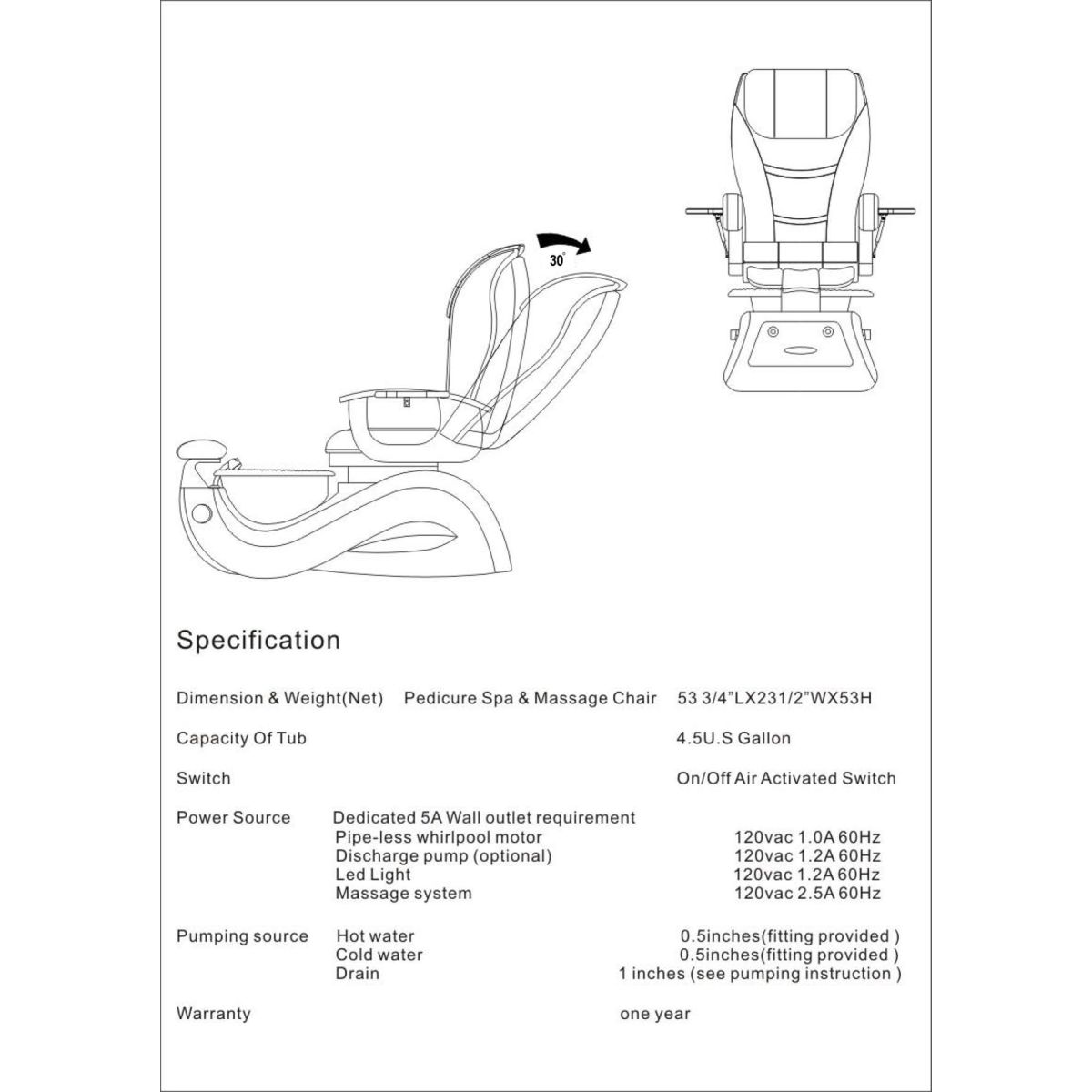 Deco Varisi Pedicure Spa Chair - Black 