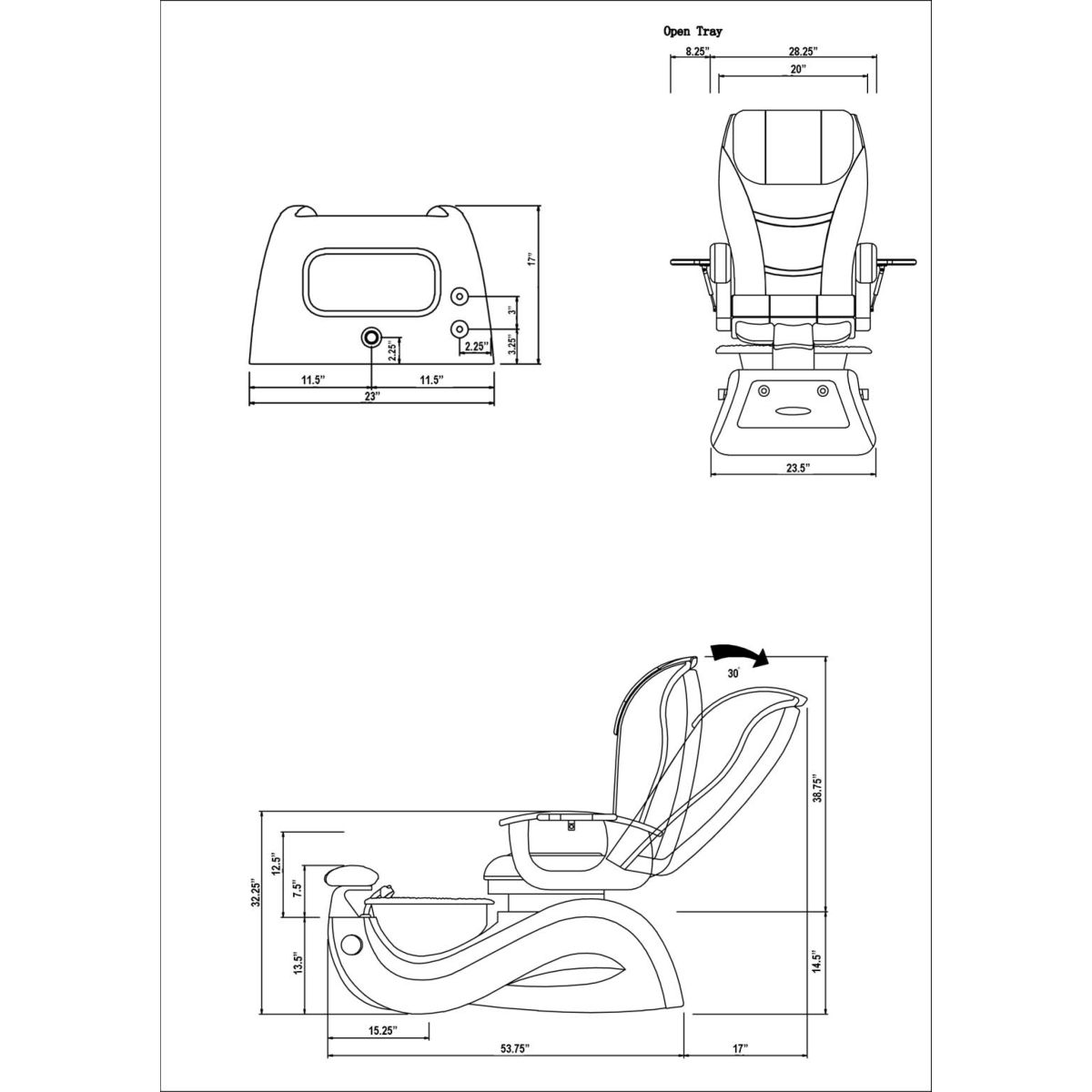 Deco Varisi Pedicure Spa Chair - Black 