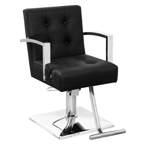 Salon styling chair featuring sleek design, cushioned seat, and adjustable height for optimal comfort during hair treatments.