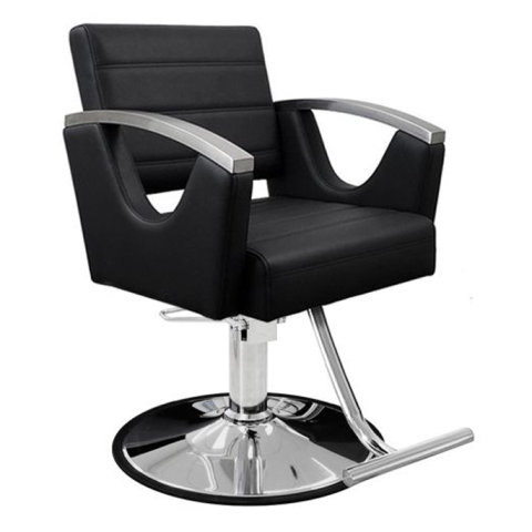 Stylish salon chair with comfortable padding and adjustable height, perfect for a relaxing and professional styling experience