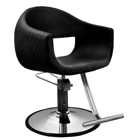 salon styling chair with cushioned seat, adjustable height, and sleek design, enhancing comfort and style in the salon environment.