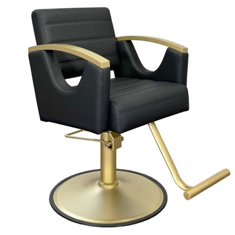Stylish salon chair with comfortable padding and adjustable height, perfect for a relaxing and professional styling experience