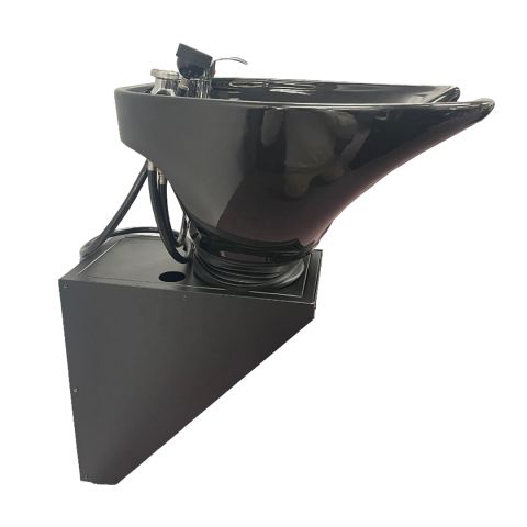 Wall hanging Ceramic shampoo bowl with metal support side view