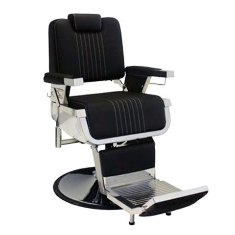 Roosevelt Barber Chair with recessed headrest black front angle view